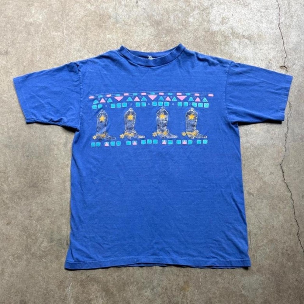 Vintage 90s single stitch blue cowboy shirt  Size men's large